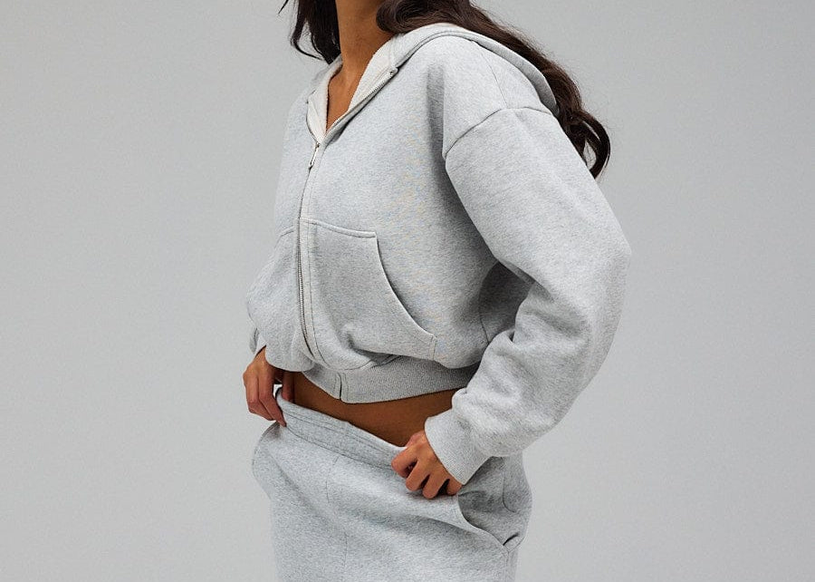 Exercere Blouses Cropped Zip Hoodie - Grey