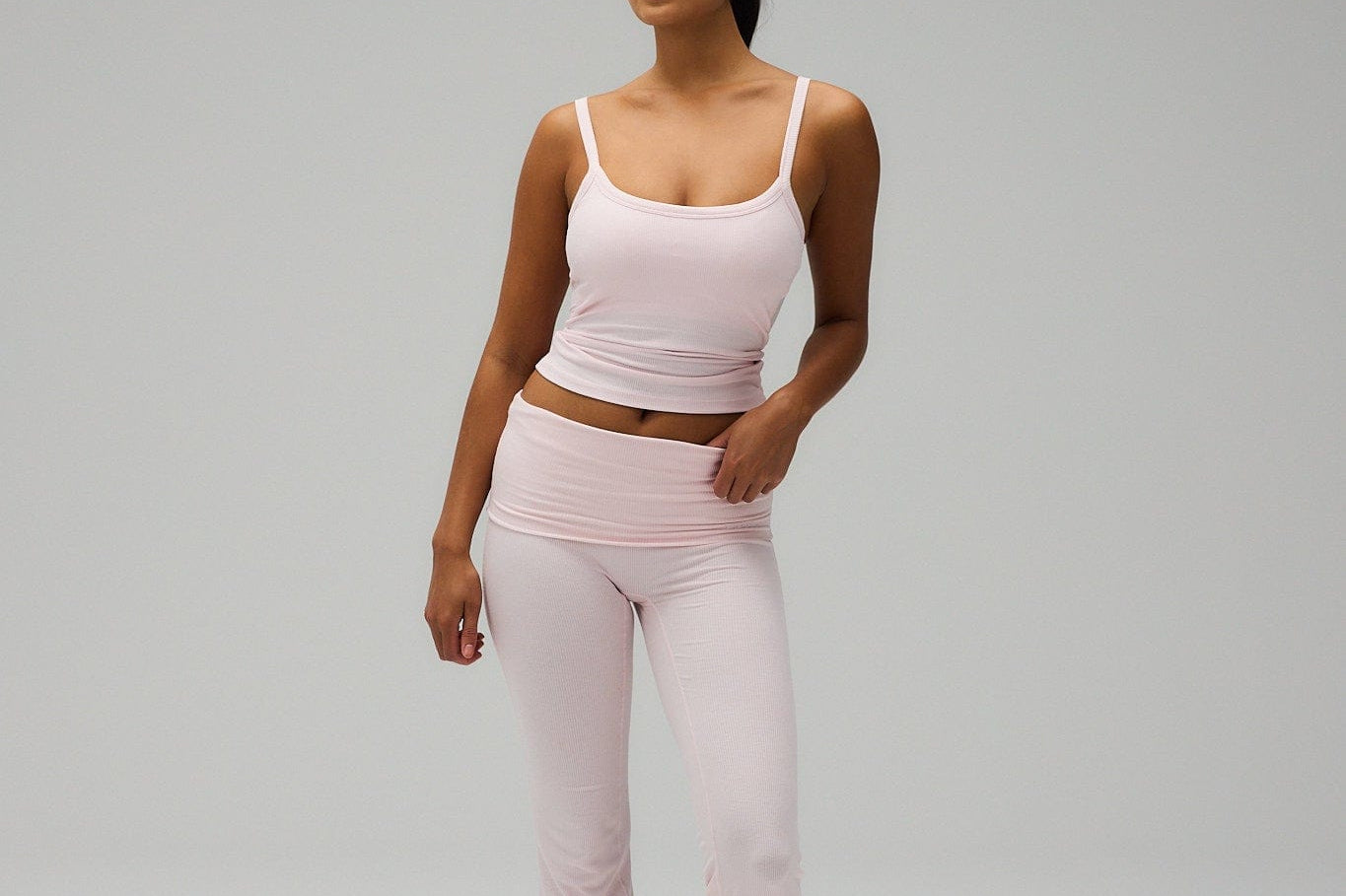 Exercere Tights Rib Fold Over Pants - Soft Pink