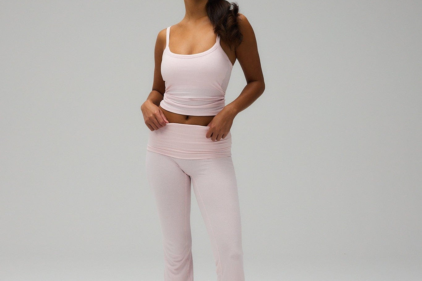 Exercere Tights Rib Fold Over Pants - Soft Pink