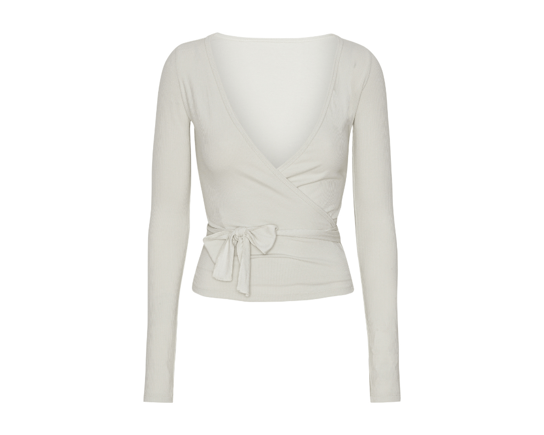 Exercere Blouses Rib Ballet Wrap Blouse - Vanilla